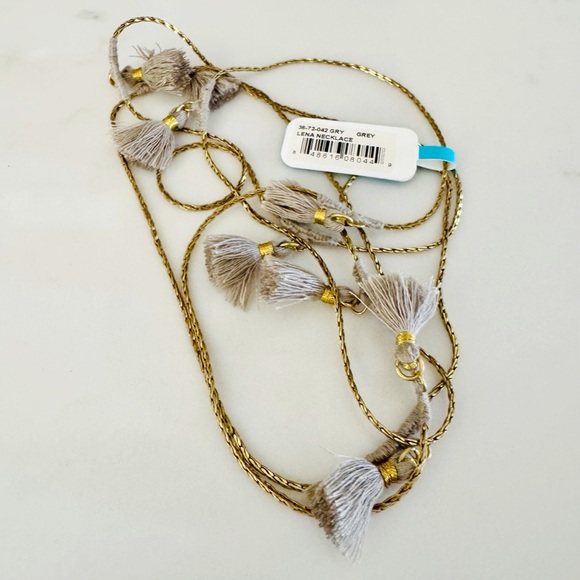 Anthropologie SHIRALEAH Lena Long Tassel Boho Wrap Necklace, Grey & Gold - Picture 4 of 12